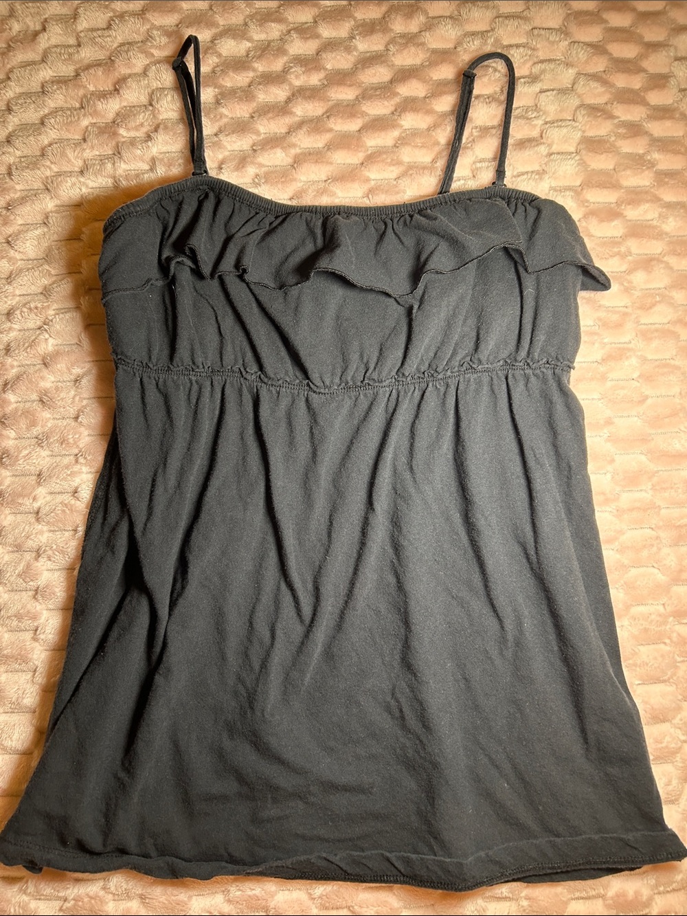 Black Ruffle-Trim Spaghetti Strap Women's Top 100% Cotton
